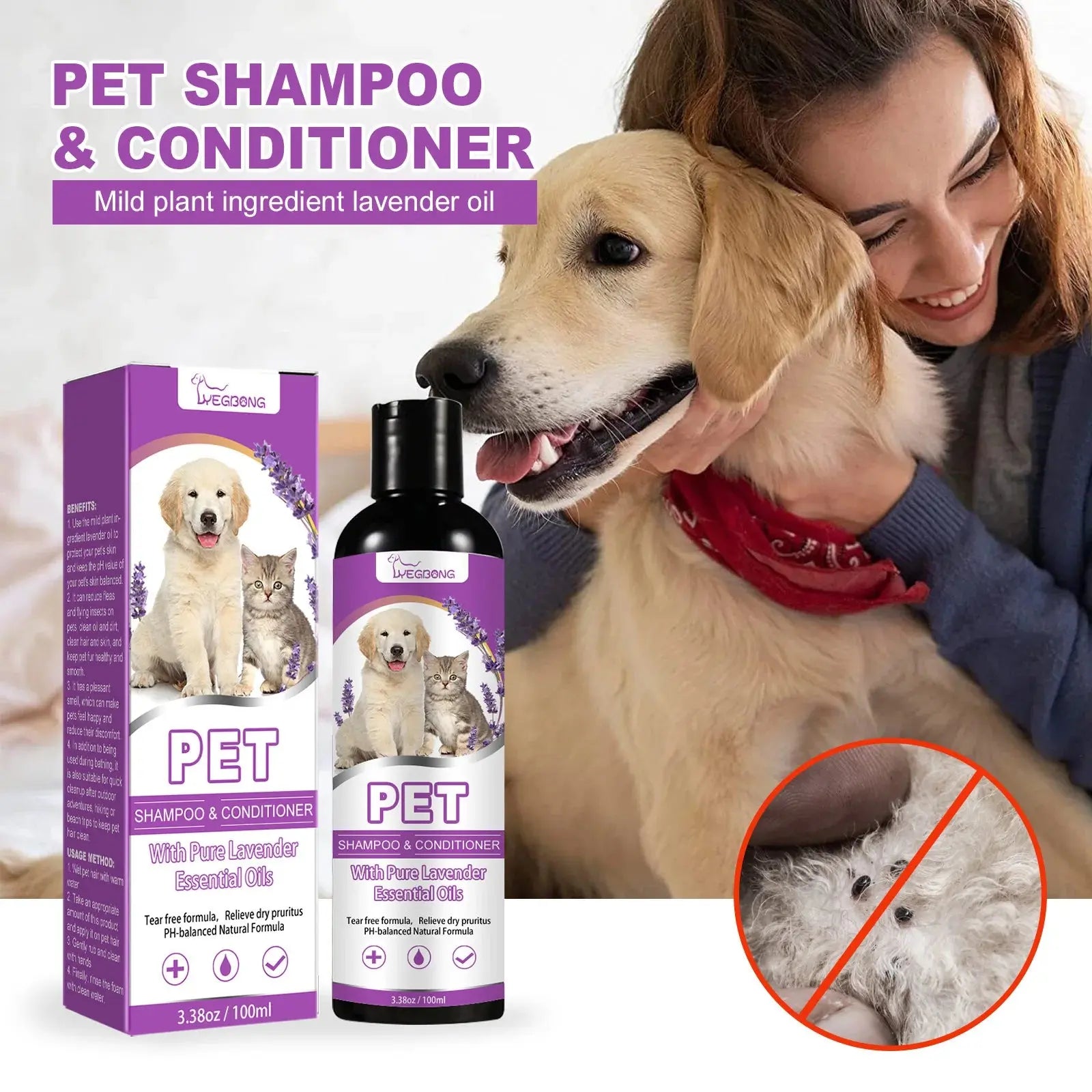 Pet Shampoo Flea Killer Hair Softening Relieve Itching Ph Balanced Cleaning Moisturizing Smooth Dog Shampoo for Sensitive Skin WLP Company