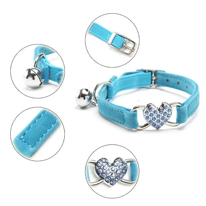 heart charm collar New Heart Charm And Bell Cat and Small Dog Collar WLP Company