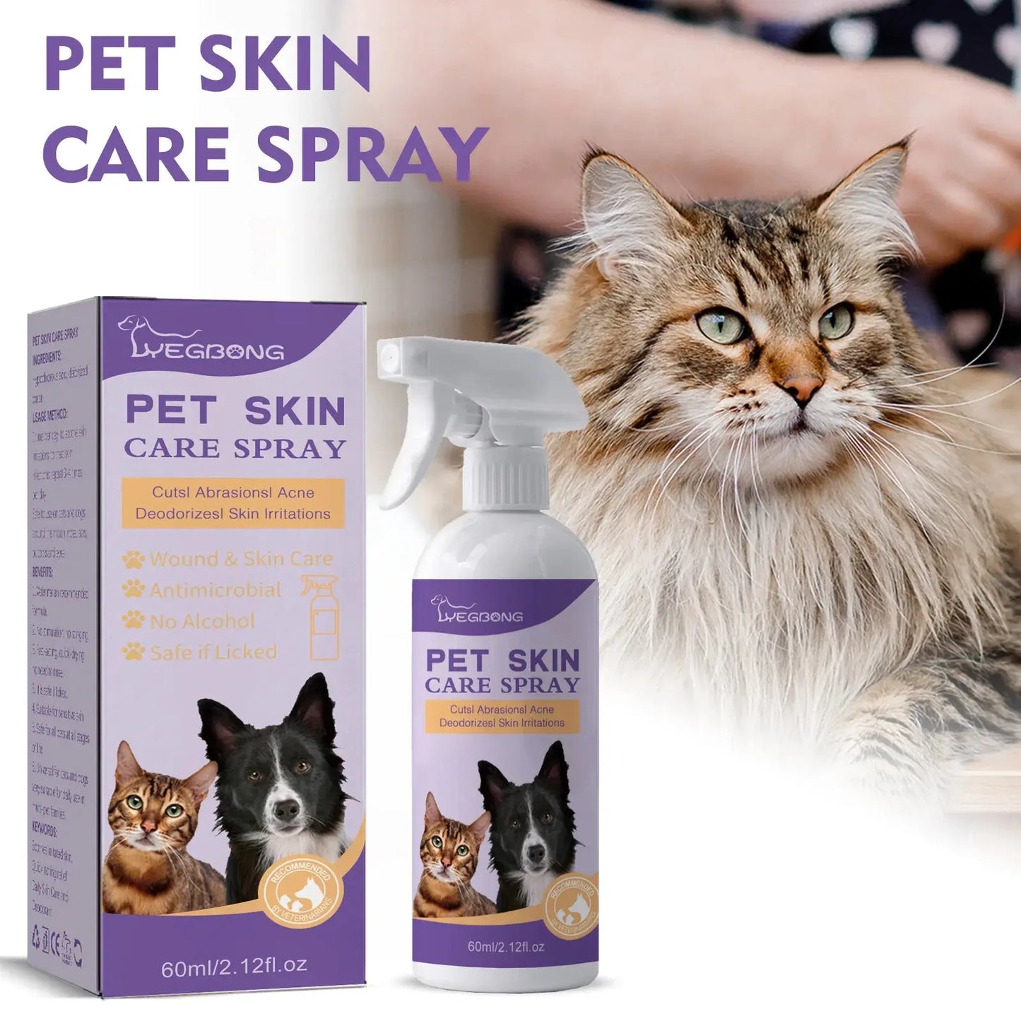 Cat Skin Care Spray Pet Flea Mite Eliminator Dog Itchy Skin Treatment Pet Wound Repair Cat Hair Regrowth Dog Hair Repair Serum WLP Company