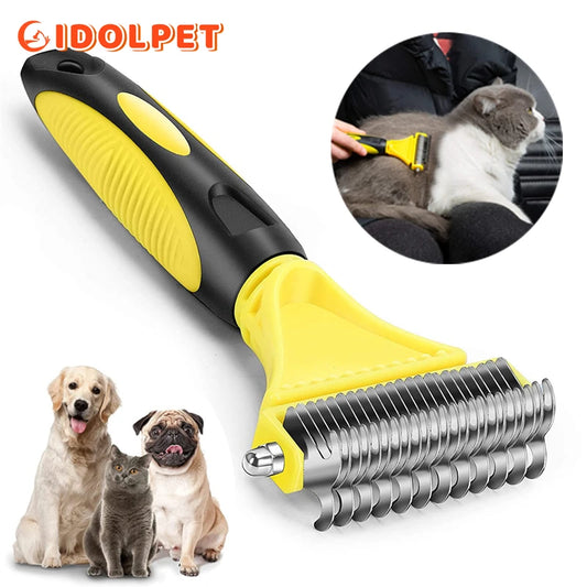 Pets Stainless Steel Grooming Brush - Two-Sided Shedding and Dematting