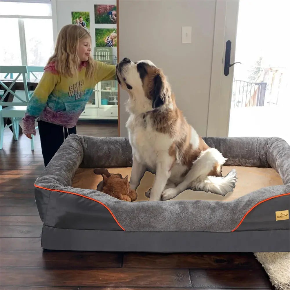 Jumbo Large Orthopedic Dog Bed Memory Foam Pet Sofa Couch Waterproof Elevated Cushion Warm Puppy Bolster Couch Removable Cover WLP Company