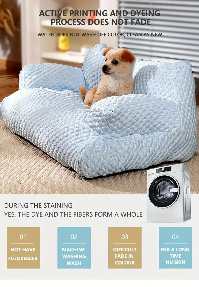self cooling pet bed Summer Self Cooling Sofa Bed for Small/Medium Dogs/Cats Ice Silk Pearl Cotton Removable Washable Pet Bed with Nonslip Bottom WLP Company