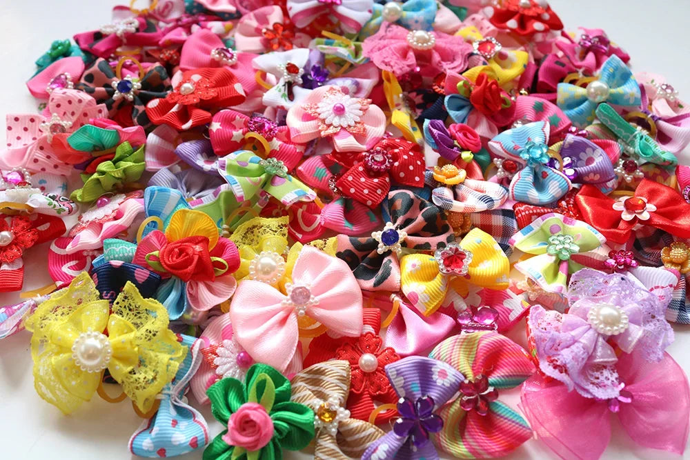 100X Handmade Nice Pet Dog Hair Bows for Puppy Party