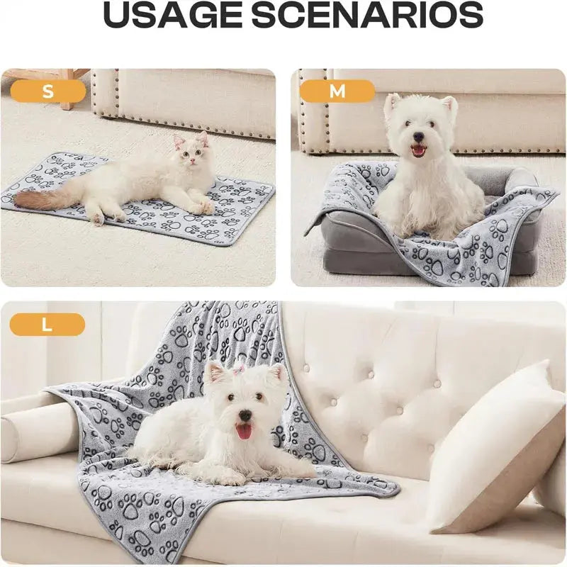 2PCS Soft Fluffy High Quality Pet Blanket Cute Cartoon Pattern Paw Print Dog Pet Mat Warm and Comfortable Blanket for Cat Dogs WLP Company