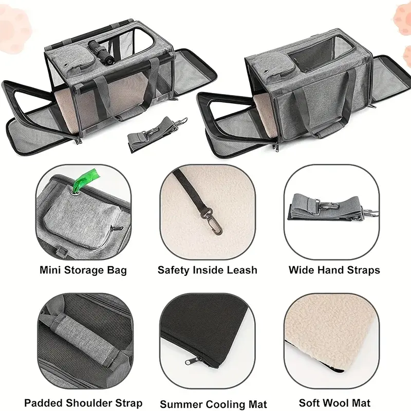 Airline Approved Cat Carrier Bag ag Mesh Breathable Folding Handbag Airline Approved Travel Pet Bag Kitten Transport Bag WLP Company