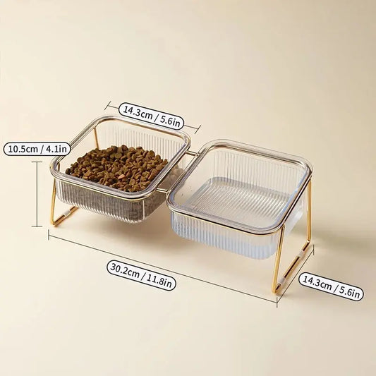 transparent cat bowl Transparent Double Cat Bowl with Vertical Design for Easy Feeding WLP Company