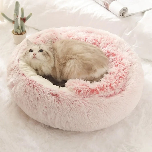 Cats Round Plush Bed - Soft Warm Enclosed Sleep Bag & Cave Basket