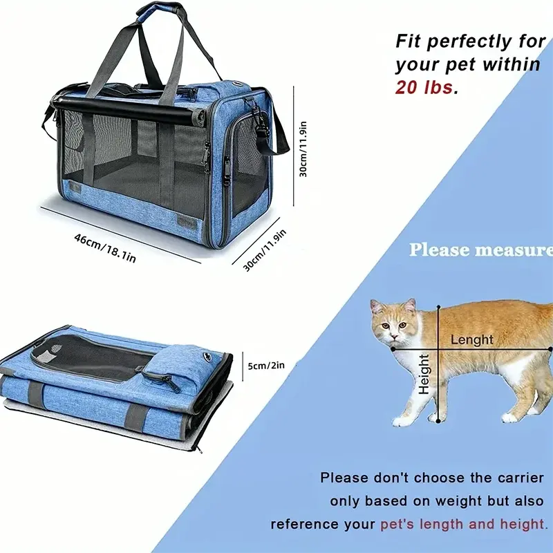 Airline Approved Cat Carrier Bag ag Mesh Breathable Folding Handbag Airline Approved Travel Pet Bag Kitten Transport Bag WLP Company