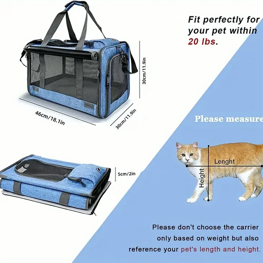 Airline Approved Cat Carrier Bag ag Mesh Breathable Folding Handbag Airline Approved Travel Pet Bag Kitten Transport Bag WLP Company