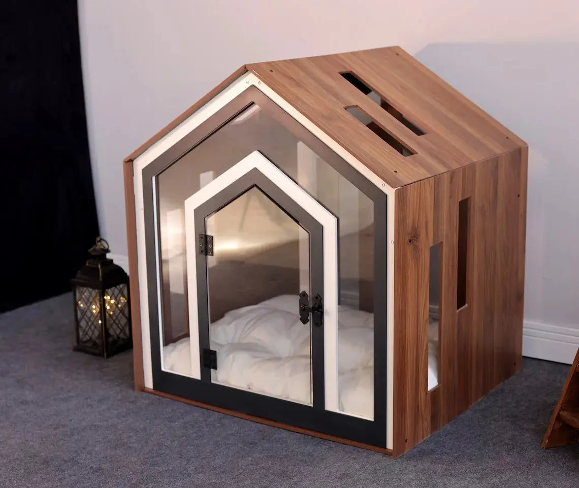 JUNJI Wooden Dog Crate With Custom Bed House - Premium Modern Pet Furniture WLP Company