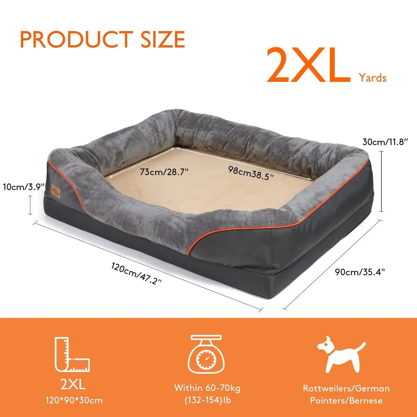 Jumbo Large Orthopedic Dog Bed Memory Foam Quilted Bolstered Pet Sofa Couch Elevated Cushion Warm Waterproof Mattress WLP Company