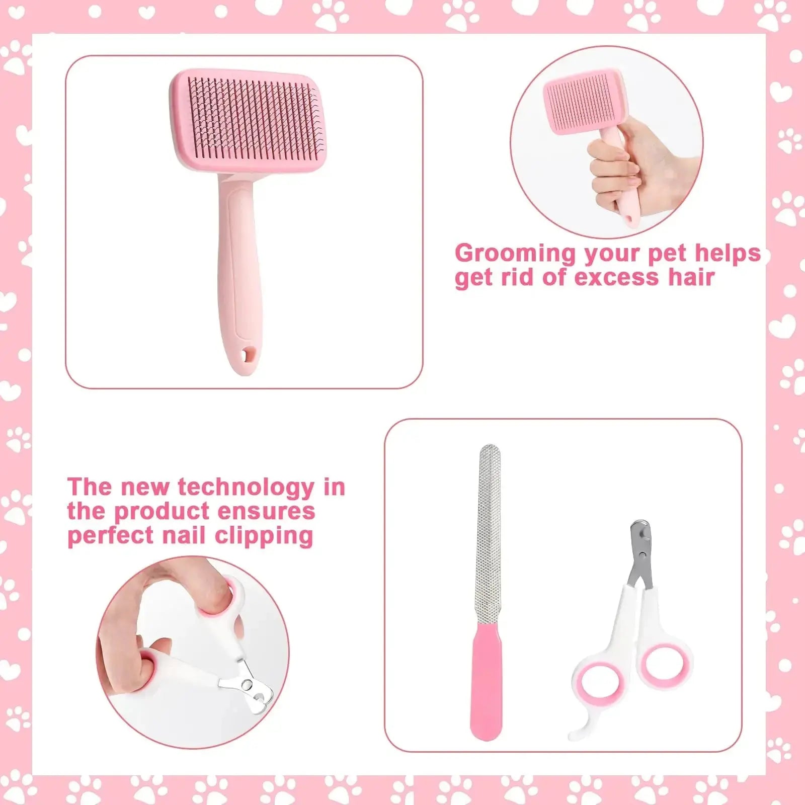dog grooming set 8-piece dog brush grooming set, pet self-cleaning set, with pet nail clippers and files, flea comb, pet shampoo bath brush, pet WLP Company