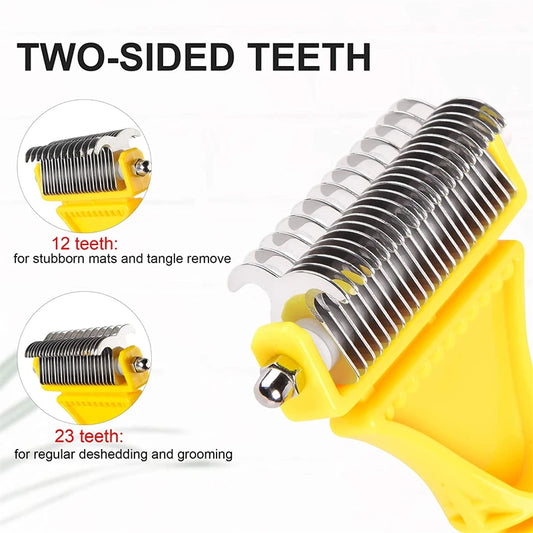 Pets Stainless Steel Grooming Brush - Two-Sided Shedding and Dematting