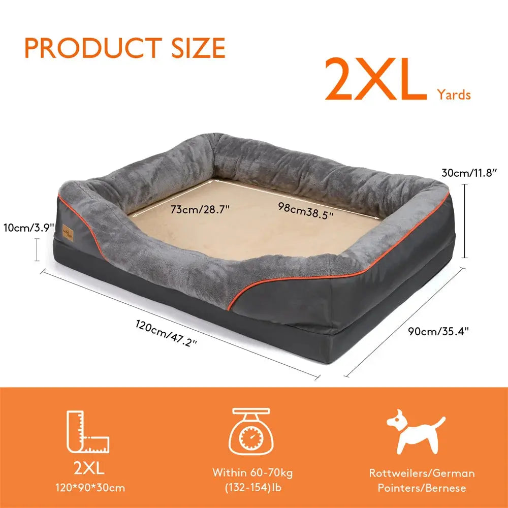 Jumbo Large Orthopedic Dog Bed Memory Foam Pet Sofa Couch Waterproof Elevated Cushion Warm Puppy Bolster Couch Removable Cover WLP Company