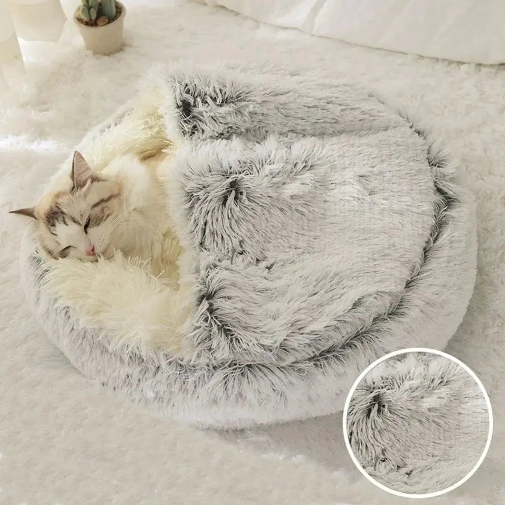 cats bed Round Plush Bed - Soft Warm Enclosed Sleep Bag & Cave Basket WLP Company