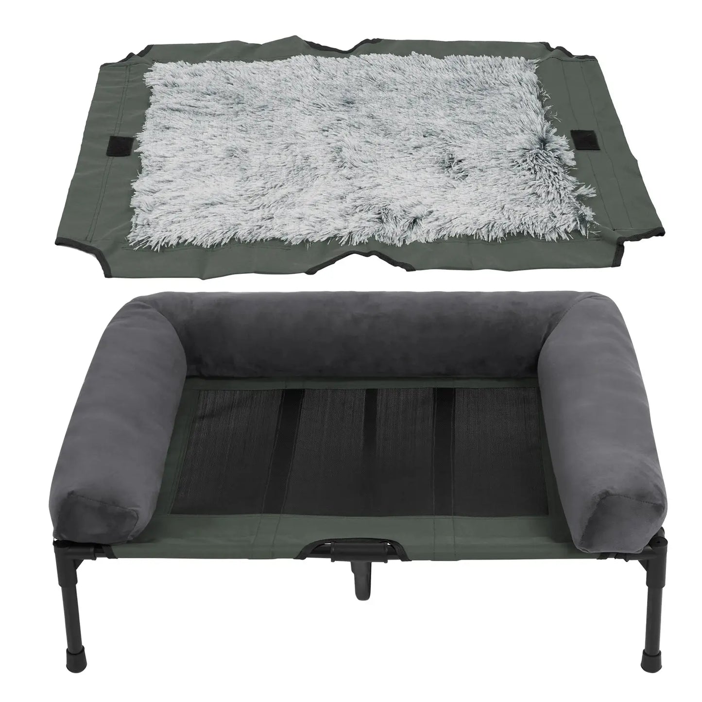 Dog Bed for Dogs and Cats Indoor Outdoor Elevated Pet Lounger Bed with Detachable Plush Bolster Cooling Summer L XL 2XL WLP Company