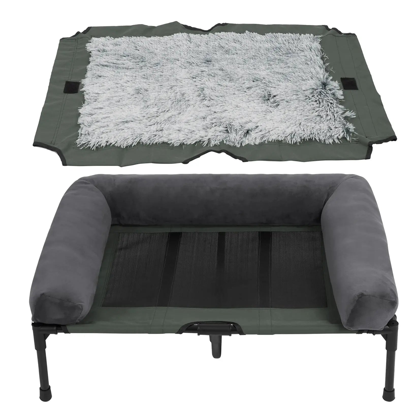 Dog Bed for Dogs and Cats Indoor Outdoor Elevated Pet Lounger Bed with Detachable Plush Bolster Cooling Summer L XL 2XL WLP Company