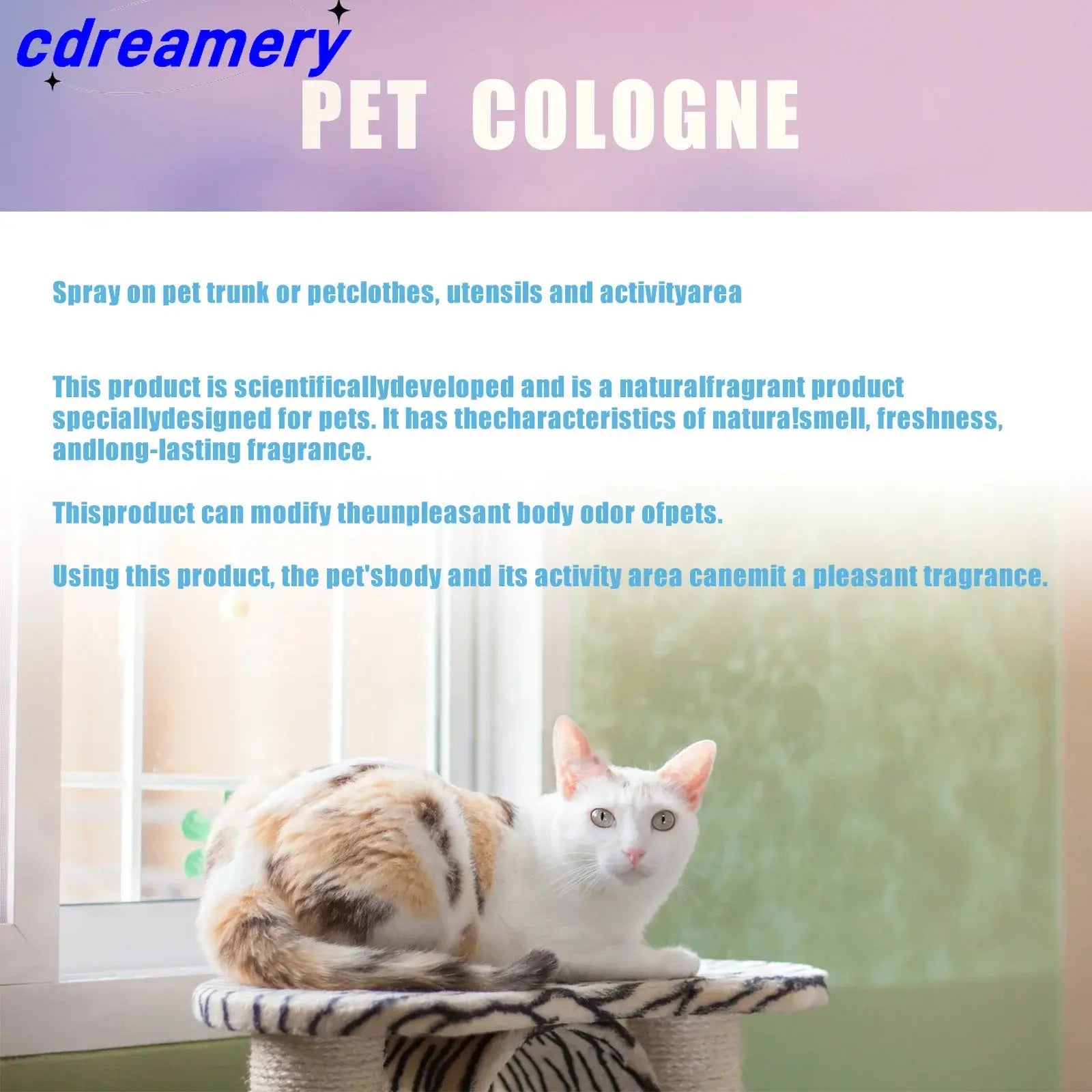 CDY 100ml Pet Perfume Spray for Cats and Dogs, Odor Eliminator and Air Freshener with Long-lasting Fragrance WLP Company