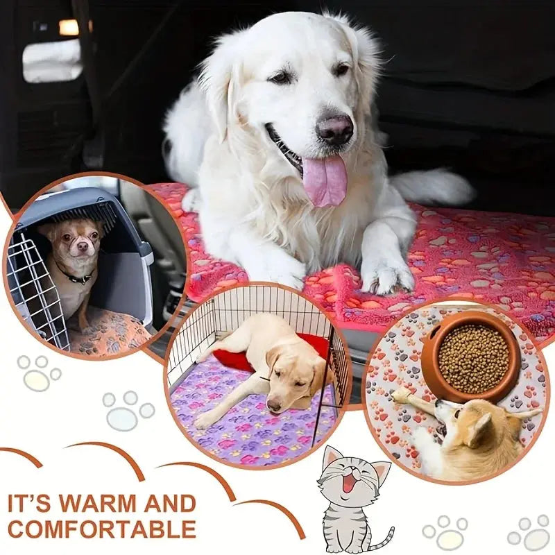 Cute Flannel Pet Blanket Cartoon Dog Paw Print Blanket Pet Mat for Cats and Dogs Warm and Comfortable Blanket for Puppy Kitten WLP Company