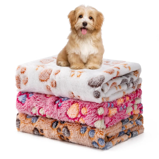 Cute Flannel Pet Blanket Cartoon Dog Paw Print Blanket Pet Mat for Cats and Dogs Warm and Comfortable Blanket for Puppy Kitten WLP Company