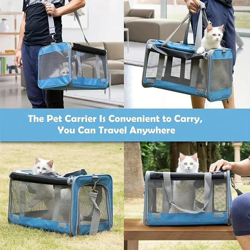 Airline Approved Cat Carrier Bag ag Mesh Breathable Folding Handbag Airline Approved Travel Pet Bag Kitten Transport Bag WLP Company