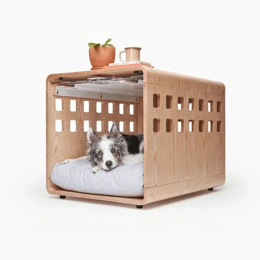 Acrylic Dog Kennel with Collapsible Wooden Frame Furniture