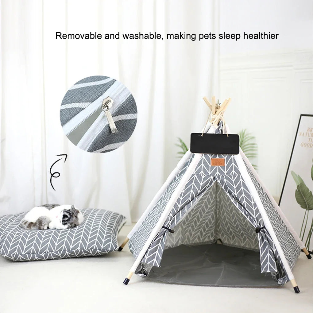 Extra Large Dog Tent - Perfect for Unrestricted Rolling - Linen & Wood Teepee