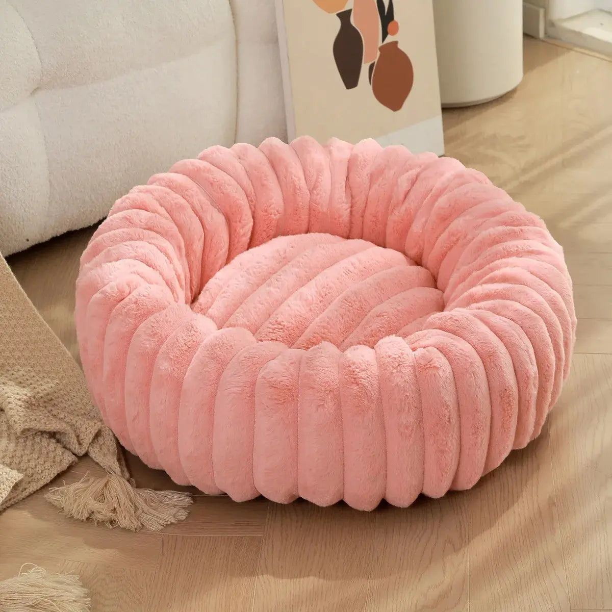 pet bed Nest High Weight Straight Strip Rabbit Plush Pet Mat Long Hair Round Cat Nest Winter Warm Dog Bed Dog Nest WLP Company