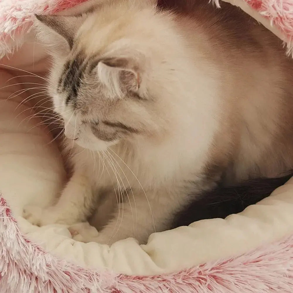 cats bed Round Plush Bed - Soft Warm Enclosed Sleep Bag & Cave Basket WLP Company