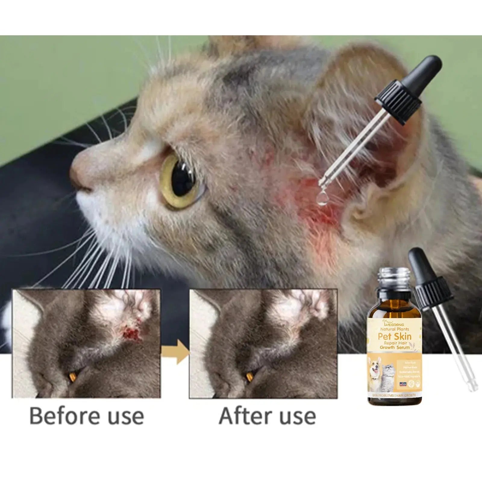 Cat Skin Care Spray Pet Flea Mite Eliminator Dog Itchy Skin Treatment Pet Wound Repair Cat Hair Regrowth Dog Hair Repair Serum WLP Company