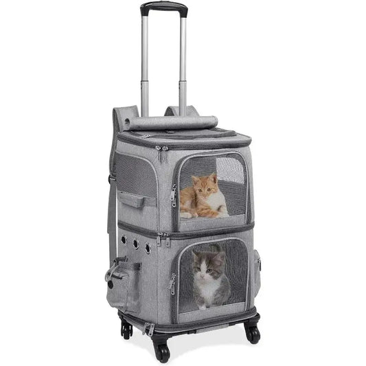 Double-layer Pet Trolley Bag Large Space Portable Outdoor Travel Silent Easy To Put Two Cat Foldable Oxford Cloth Pet Bag WLP Company