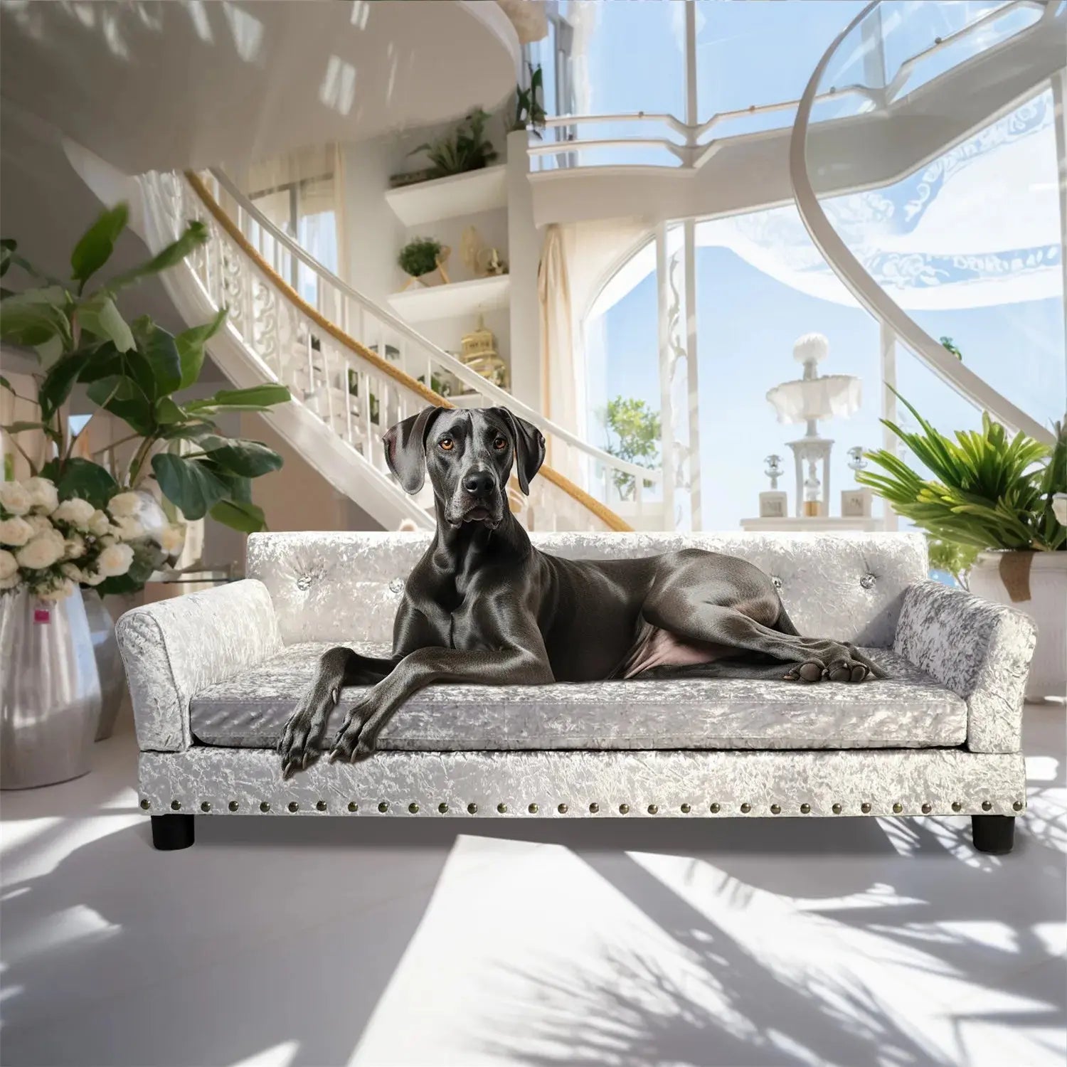 BingoPaw Large Dog Sofa Bed Deluxe Tufted Elevated Jumbo Dog Couch Bed Made Velvet - Pet Giant Snuggle Sofa Lounger Memory Foam WLP Company