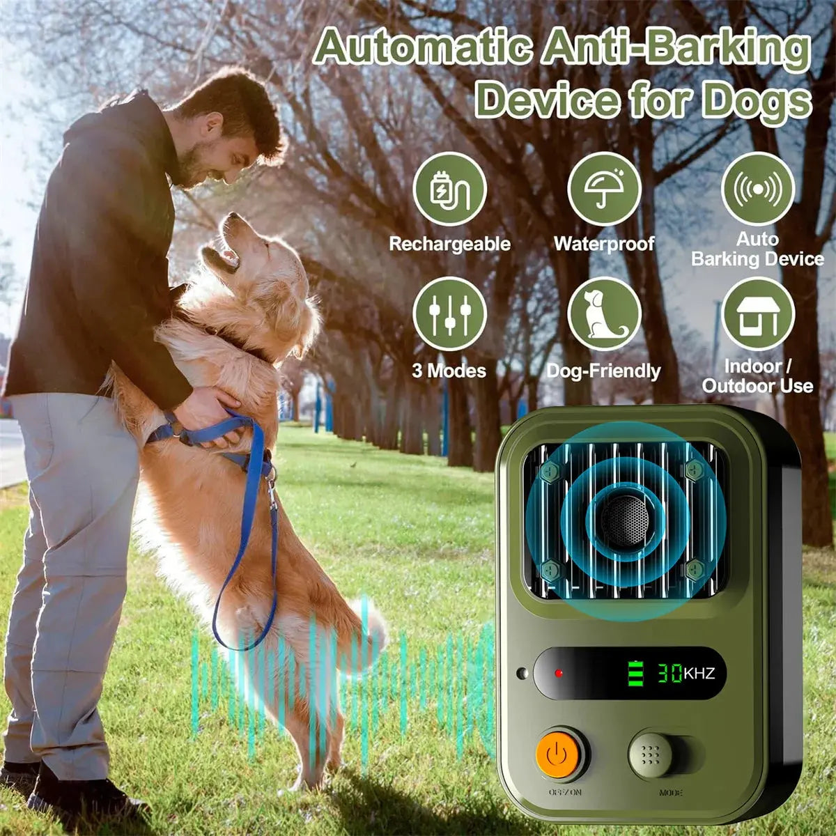3 Modes Anti Bark Device Auto Bark Deterrent Devices Up to 50 Ft Rechargeable Sonic Bark Deterrent for Dogs Indoor Outdoor Use WLP Company