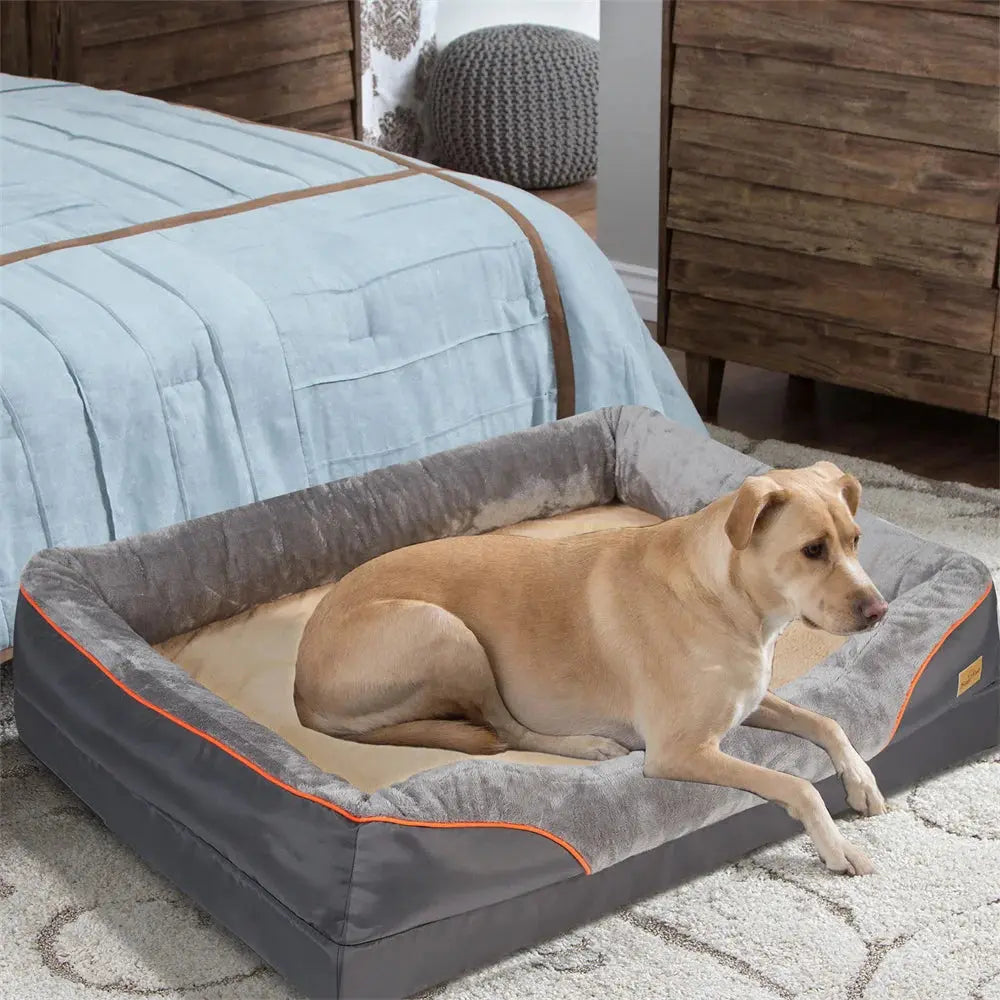 Jumbo Large Orthopedic Dog Bed Memory Foam Pet Sofa Couch Waterproof Elevated Cushion Warm Puppy Bolster Couch Removable Cover WLP Company
