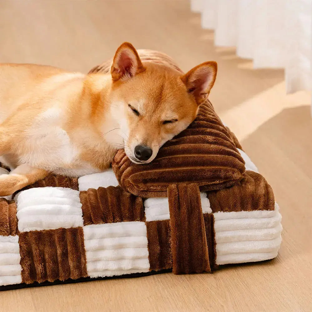 handmade dog beds Handmade Plush Square Orthopedic Support with Pillow Large and Small Dog Beds Warm and Soft Dog Comfort Pads Pet Mattresses WLP Company