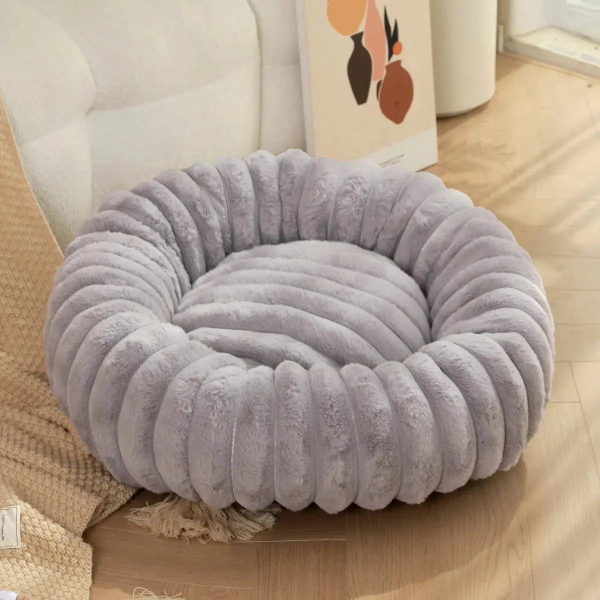pet bed Nest High Weight Straight Strip Rabbit Plush Pet Mat Long Hair Round Cat Nest Winter Warm Dog Bed Dog Nest WLP Company