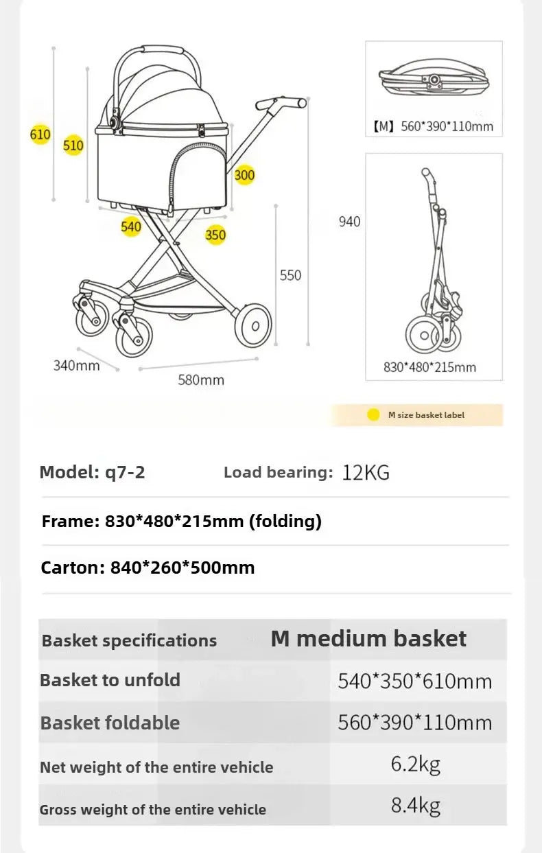 Adjustable Small Dog Stroller Portable Detachable Dogs Folding Stroller Shock-proof Dog Carriers Pet Supplies Products WLP Company