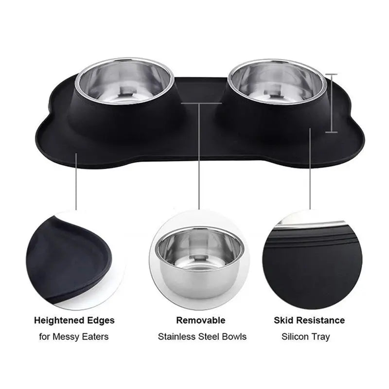 antislip dog bowl Antislip Double Dog Bowl With Silicone Durable Stainless Steel WLP Company