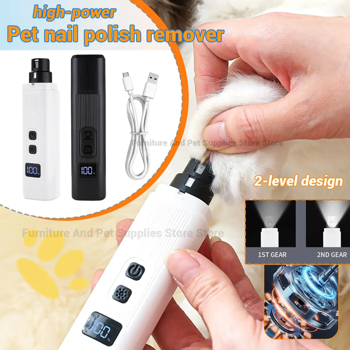 Electric Dog Nail Clippers for Dog Nail Grinders Rechargeable USB Charging LED Light Pet Quiet Cat Paws Nail Grooming Supplies WLP Company