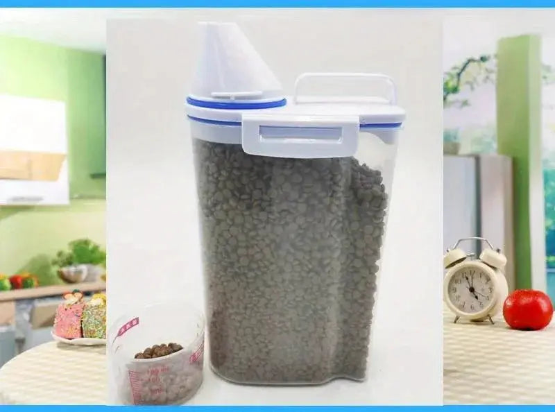 Pet Food Storage Container with Measuring Cup Handle Airtight Waterproof Pet Food Storage Dispenser Portable Buckets Feeder WLP Company