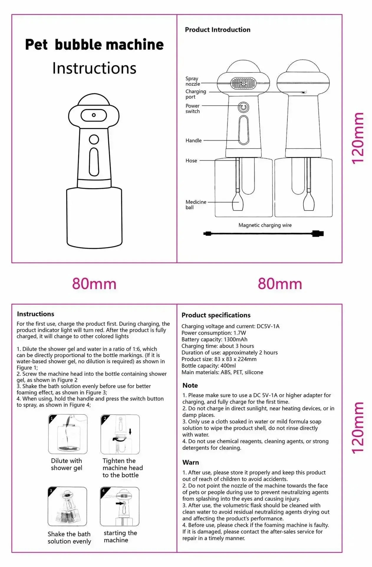 Automatic Dog Soap Dispenser Wireless Mute USB Dog Grooming Frother Cat Deeper Cleaning Bath Shampoo Foam Sprayer Pet Supplies WLP Company