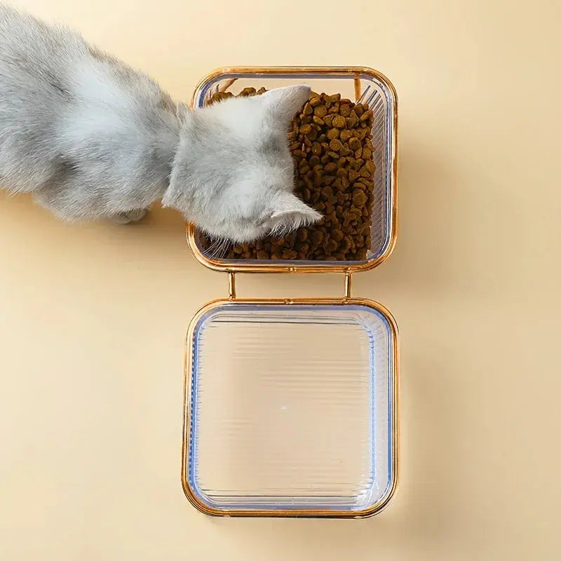 transparent cat bowl Transparent Double Cat Bowl with Vertical Design for Easy Feeding WLP Company