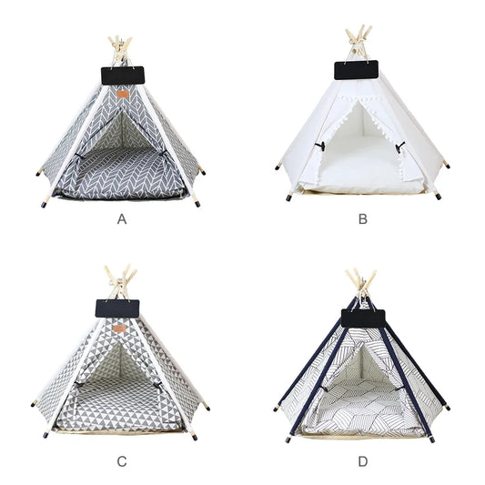 Extra Large Dog Tent - Perfect for Unrestricted Rolling - Linen & Wood Teepee