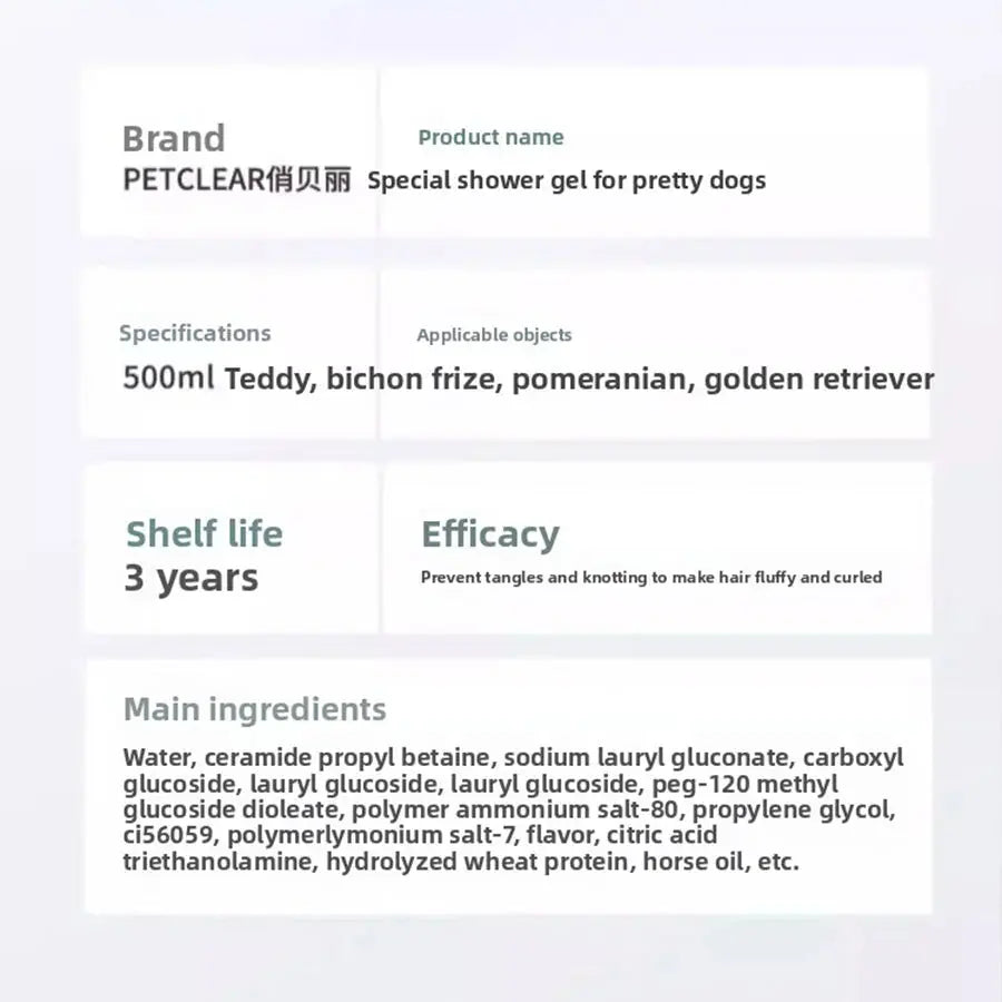 PETCLEAR 2-in-1 Dog Shampoo And Conditioner Mild Formula Puppy Bath Gel 500ml Special Design Cleaning Products for Dogs WLP Company