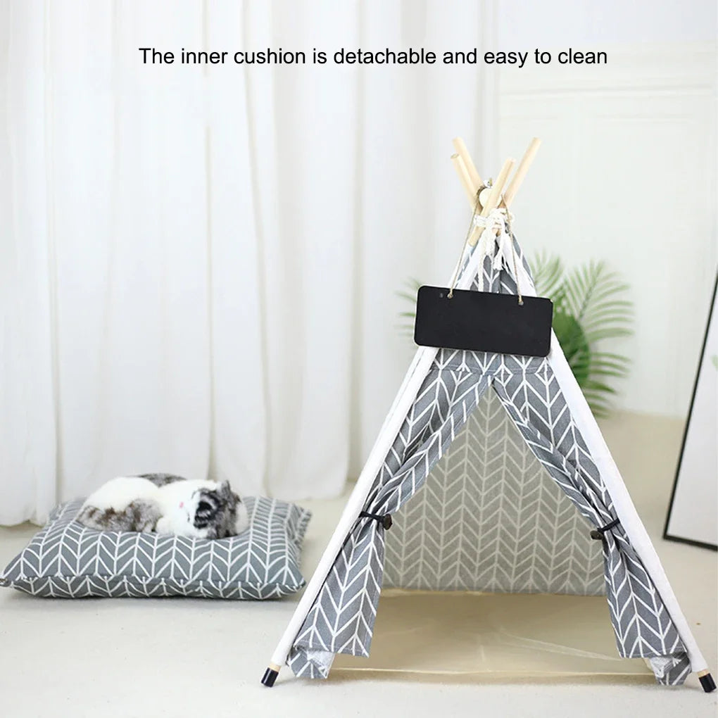 Extra Large Dog Tent - Perfect for Unrestricted Rolling - Linen & Wood Teepee
