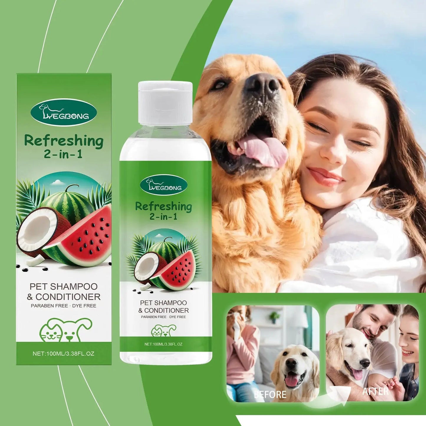 dog shampoo Yegbong Pet Shampoo Conditioner 2-in-1 Remove Dirt Smooth Fur Relieve Itching Deodorizing Long Lasting Fragrance Dogs Shower Gel WLP Company