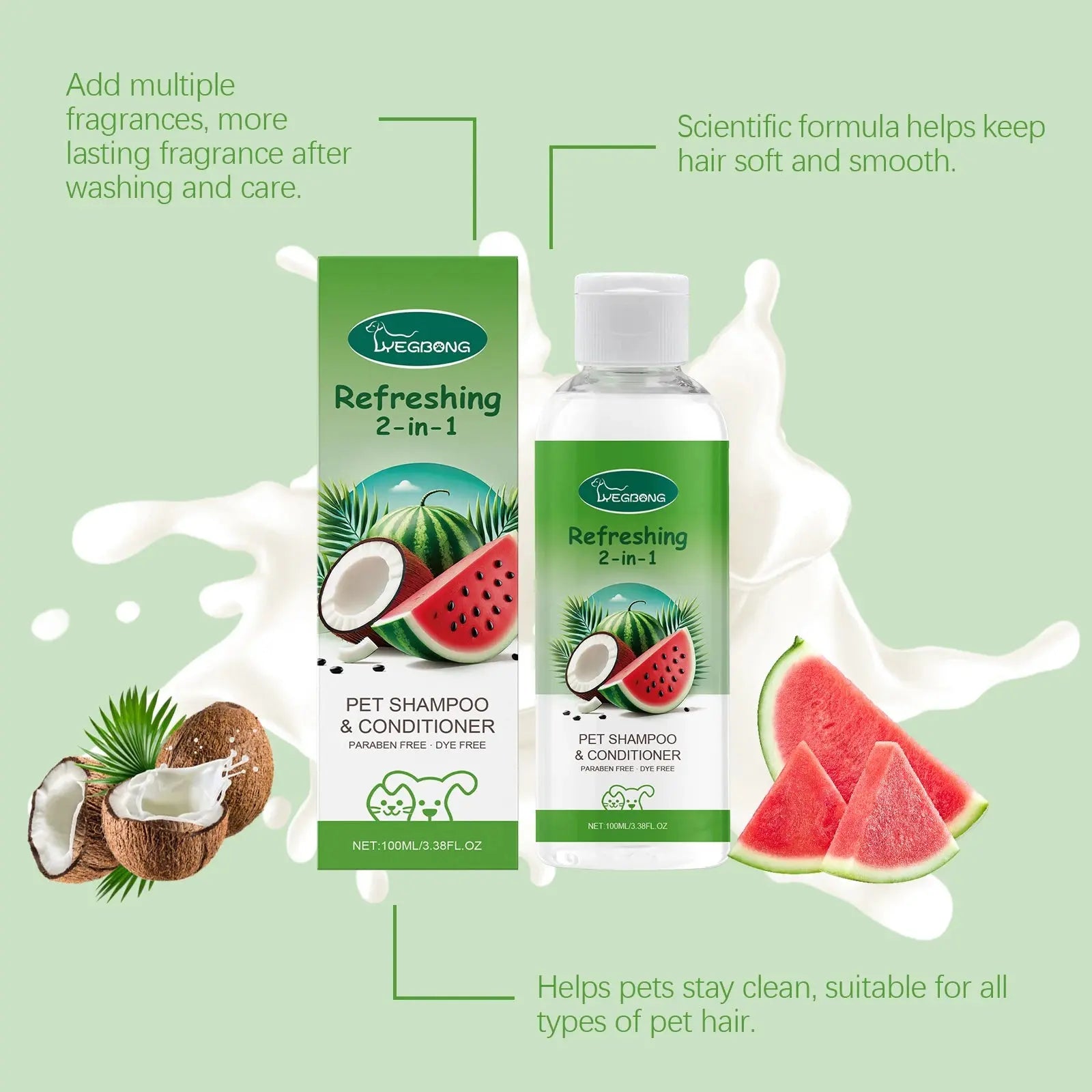 dog shampoo Yegbong Pet Shampoo Conditioner 2-in-1 Remove Dirt Smooth Fur Relieve Itching Deodorizing Long Lasting Fragrance Dogs Shower Gel WLP Company