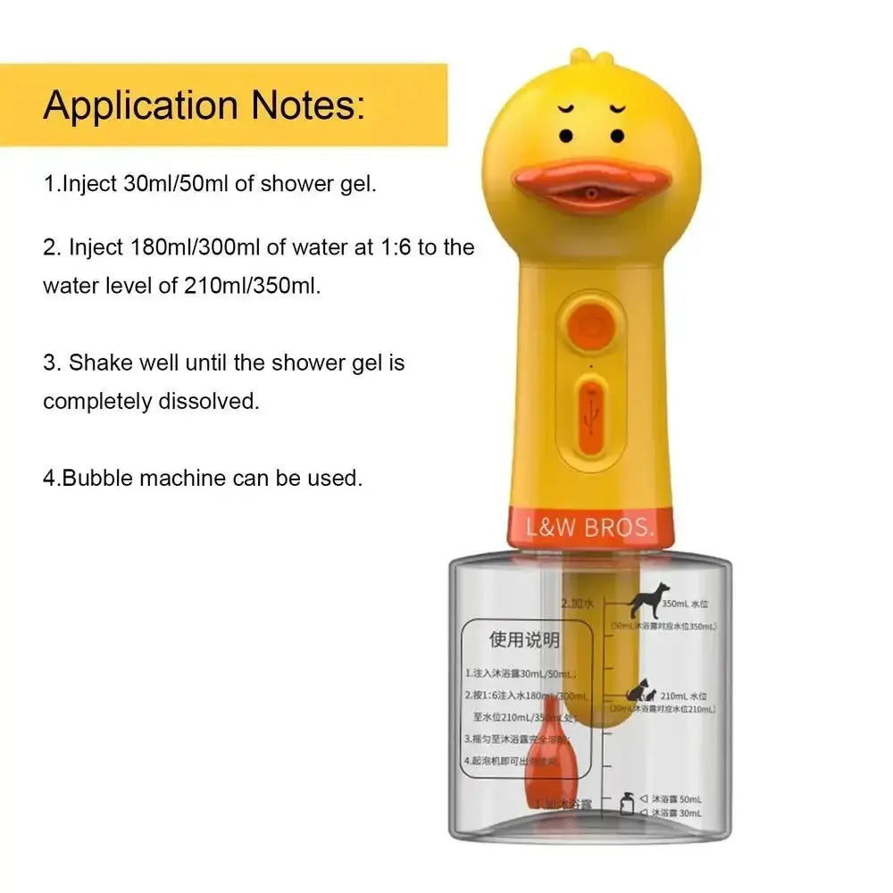 Electric Shampoo Foamer Pet Foaming Soap Dispenser Pets Bathing Bubbler Dog Shampoo Dispenser Shampoo Sprayer Little Yellow Duck WLP Company