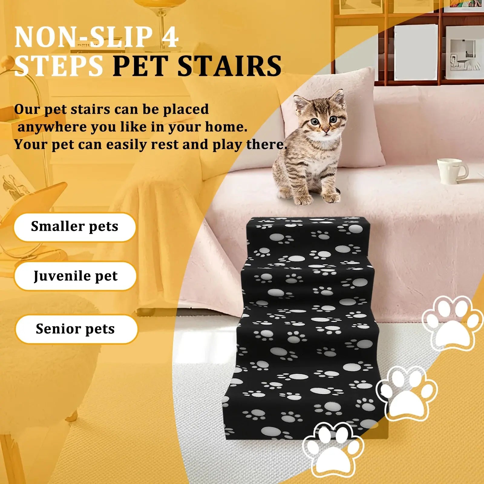 pet stairs 3/4 Steps Pet Bedside Stairs Plastic Dog Cat Steps with Removable Washable Cover Durable and Sturdy Pet Pedals Fun Pet Supplies WLP Company