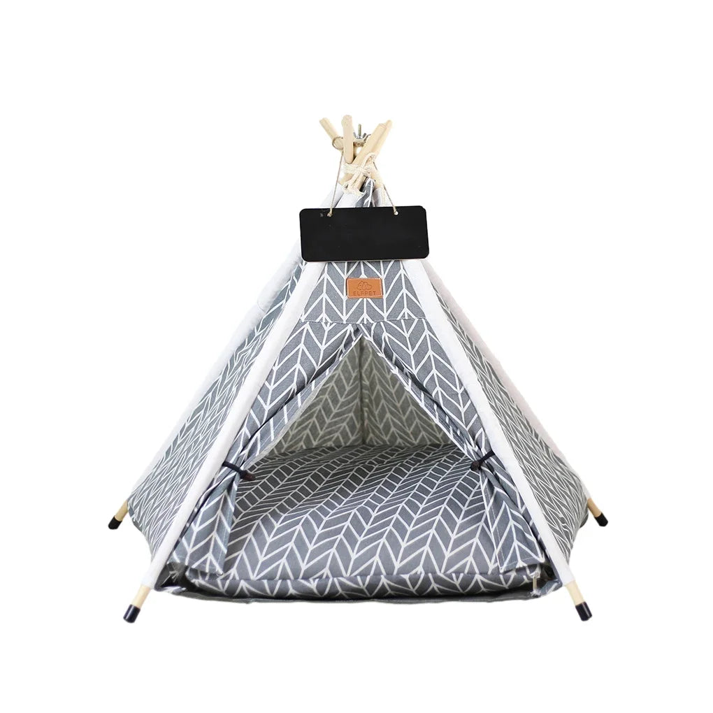 Extra Large Dog Tent - Perfect for Unrestricted Rolling - Linen & Wood Teepee
